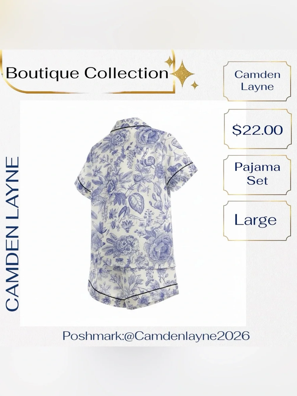 Camden Layne Blue and White Floral Short Sleeve Pajama Set - Picture 4 of 7